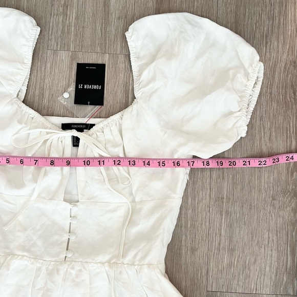 NWT Forever 21 Linen Puff Sleeve White Mini Dress Size Medium - Picture 8 of 9